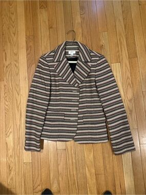 Ann Taylor Loft Striped Knit Blazer in Brown, Cream and Black